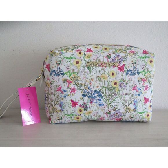 Betsey Johnson CBJ-1084 Women's White/Multi Floral Weekender Cosmetic Case $68 - Picture 1 of 12